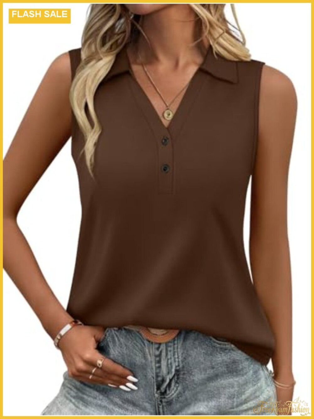 Womens V Neck Tank Top Sleeveless Polo Henley Shirt Soft Summer